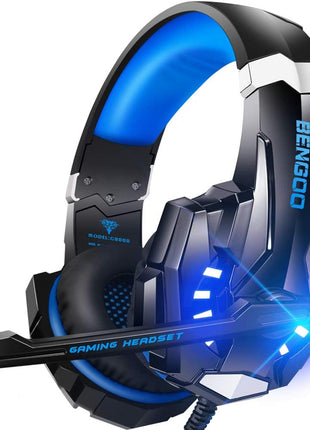 BENGOO G9000 Stereo Gaming Headset for PS4 PC Xbox One PS5 Controller, Noise Cancelling Over Ear Headphones with Mic, LED Light, 7.1 Surround Sound, Soft Memory Earmuffs for Nintendo Xbox Series X|S