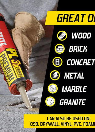 Loctite PL Premium Polyurethane Construction Adhesive, 10 fl oz Cartridge, 1 Pack - Versatile Construction Glue for Wood, Concrete, Stone, Metal & More