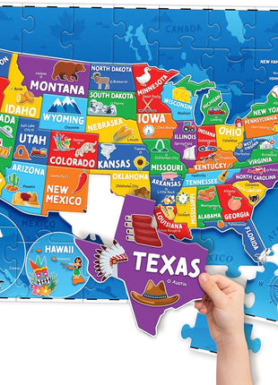 United States Puzzles for Kids Ages 4-6, 6-8, 3-5 - Educational Toys for Boys & Girls - 70Pcs USA Map Kids Puzzles with 50 States & Capitals - Floor Jigsaw Kids Puzzle - Learning Activities Gifts