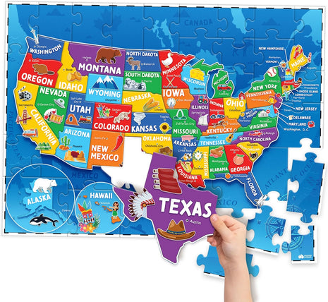 United States Puzzles for Kids Ages 4-6, 6-8, 3-5 - Educational Toys for Boys & Girls - 70Pcs USA Map Kids Puzzles with 50 States & Capitals - Floor Jigsaw Kids Puzzle - Learning Activities Gifts