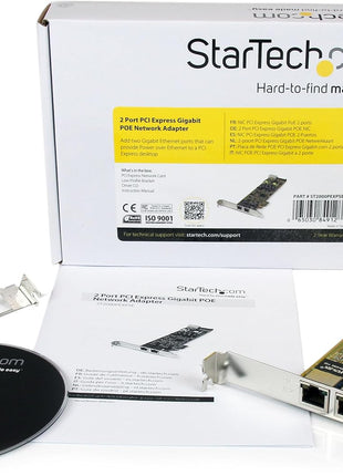 StarTech.com Dual Port PCI Express Gigabit Ethernet Network Card Adapter - 2 Port PCIe NIC 10/100/100 Server Adapter with PoE PSE , TAA (ST2000PEXPSE)