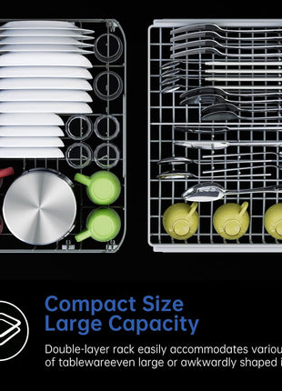 AIRMSEN Large Slim Countertop Dishwasher with Complete 2-Level Rack, Portable Dishwashers with 5L Built-in Water Tank, 3-Spray Arms & 12H Delay Start, No Hookup Needed, A01