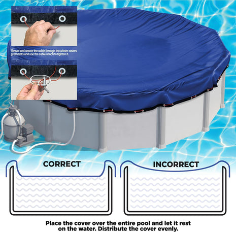 24 Ft Round Premium Heavy-Duty Winter Pool Cover - Royal Blue, Extra Thick and Durable, Tear-Proof, UV-Resistant, Reinforced Edges, Easy Install, All-Season Protection for Above Ground Pools
