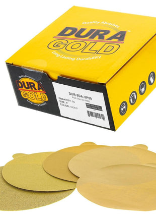 Dura-Gold Premium 80, 150, 220, 320, 400 Grit 6 inch Gold PSA Sanding Discs, 10 Each, 50 Total - Self Adhesive Stickyback Sandpaper Discs for DA Sander, Sand Automotive Car Paint, Woodworking Wood, Metal
