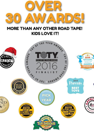 PlayTape Road Tape for Toy Cars - Sticks to Flat Surfaces, No Residue; 2 inch Wide x 30 ft Asphalt Road