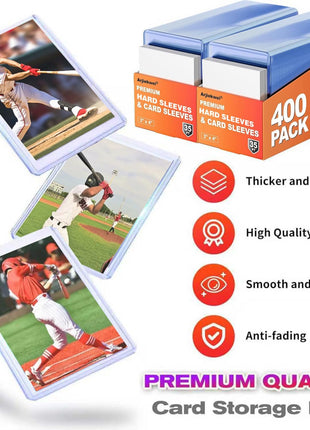 400 Card Sleeves Hard Plastic, Arjiekwei 3 inchX4 inch Baseball Cards Protectors Plastic, Premium Card Holder for Trading Sports Baseball Football Game Cards (200 Hard Sleeve + 200 Soft Sleeve)