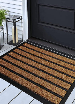ubdyo Extra Durable Door Mat - Dirt Trapping Outdoor Welcome Mats - Non-Slip Outdoor Indoor Entrance - Low Profile Front Doormat (30 inch x 17 inch, Bright Brown)