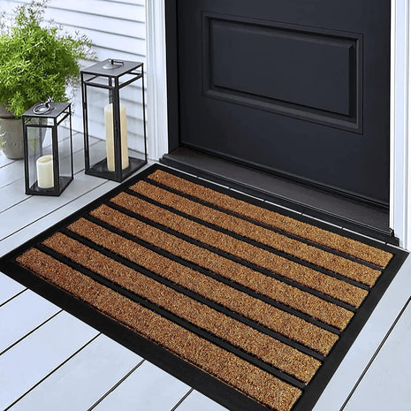 ubdyo Extra Durable Door Mat - Dirt Trapping Outdoor Welcome Mats - Non-Slip Outdoor Indoor Entrance - Low Profile Front Doormat (30 inch x 17 inch, Bright Brown)