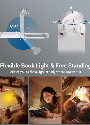 DEWENWILS USB Rechargeable Book Reading Light, 3000K Warm White, Brightness Adjustable Clip on LED Bookmark Lamp at Night in Bed, Portable Booklight for Bookworms, Kids