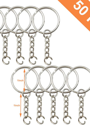 Key Ring with Chain and Open Jump Rings 1 inch, 50 Pack
