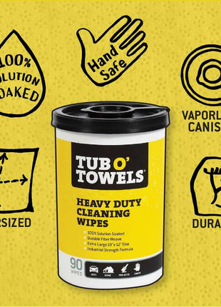 Tub O' Towels TW90 Heavy-Duty 10 inch x 12 inch Size Multi-Surface Cleaning Wipes, (10 inch x 12 inch wipes) Per Canister, Pack of 1, 90 Count Total