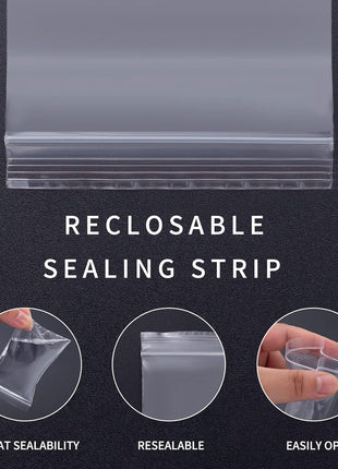 Small Plastic Bags, 300 PCS Mini Baggies, 3 Assorted Sizes, Transparent Jewelry Bag Reclosable, Clear Bag, Resealable Poly Bags for Pill, Beads, Screws, Packaging