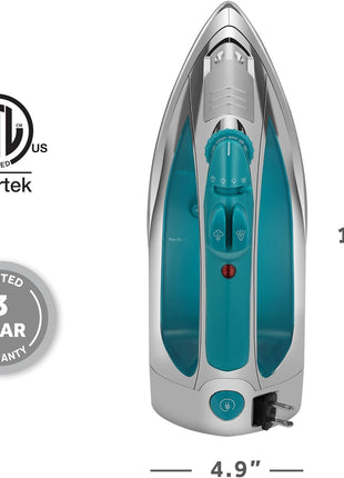 Sunbeam Turbo Steam Iron, 1400 Watt, Nonstick Ceramic Soleplate, Horizontal or Vertical Shot of Steam, Quick Heating, 3 Way Auto Off, White and Chrome (Chrome/Teal)
