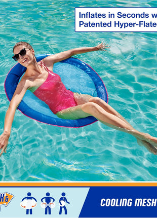 SwimWays Spring Float Premium Papasan Pool Lounger with Breathable Mesh Seat, Inflatable Pool Floats for Adults with Fast Inflation, for Ages 15 & Up