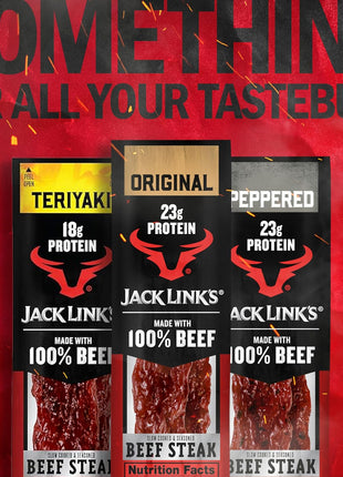 Jack Link's Beef Steak, Original - Protein Snacks, Jerky Meat Snack with 23g of Protein, Made with 100% Beef, Individually Wrapped Bulk Snack Pack, Keto Friendly - 2 Oz. (12 Count)