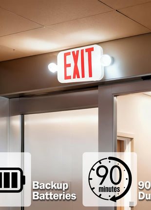 LIT-PaTH LED Combo EXIT Sign with 2 Adjustable Head Lights and Doube Face, Back Up Batteries- US Standard Red Letter Emergency Exit Lighting, UL 924 and CEC Qualified, 120-277 Voltage, 1-Pack