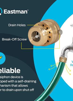 Eastman 3/4 Inch FHT x 3/4 Inch MHT Hose Bibb Anti Siphon Vacuum Breaker, Brass Plumbing Fitting, 20199