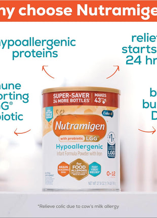 Enfamil, Nutramigen Hypoallergenic Baby Formula with Iron, Lactose Free, Colic Relief from Cow's Milk Allergy Starts in 24 Hours, Brain Building Dha, Probiotic LGG for Immune Support