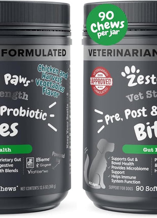 Zesty Paws Vet Strength Probiotics for Dogs, Digestive Health & Gut Flora Support, Dog Supplements, 90 Count (Pack of 2)