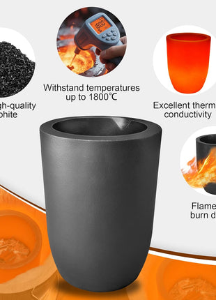 Nelyrho 6KG Graphite Crucible with Pouring Spout for Melting Metal | Silicon Carbide Crucible, Ideal for Melting, Casting & Refining Aluminum, Gold, Silver, Copper & Brass, 1800°C/3272°F