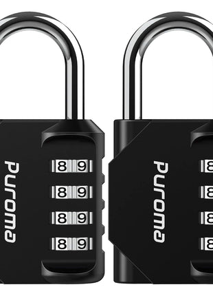 Puroma 2 Pack Combination Lock for Locker 4 Digit Outdoor Waterproof Padlock for School, Gym, Sports, Fence, Toolbox, Gate, Case, Outdoor, Hasp Storage (Black)