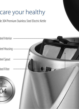 COMFEE' Stainless Steel Electric Kettle, 1.7 Liter Tea Kettle Electric & Hot Water Kettle, 1500W Fast Boil with LED Light, Auto Shut-Off and Boil-Dry Protection
