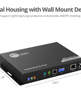 SIIG 4K HDMI Over IP Matrix Switch Transmitter Only, 4K 60Hz, USB KVM Extender, Video Wall Control, Scalable for Multiple Video Sources and Displays, IR Passthrough, PoE, TAA Compliant (CE-H27F11-S1)