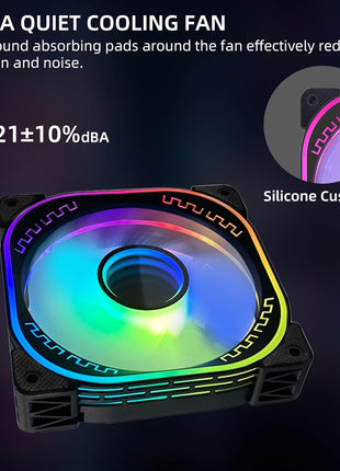 120mm RGB PC Case Fans with Remote Control & Adjustable Color 3-Pack Black | Easy Install 12V Quiet Vibrant RGB LED Case Fans with Secure 6-Pin Connection‌ for CPU Coolers Gaming Chassis Water Radiators