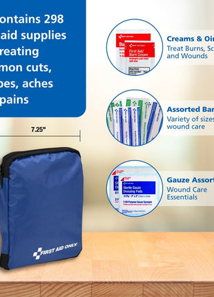 First Aid Only 299 Piece All-Purpose Emergency First Aid Kit for Home, Office, Car, Apartment, Dorm, and Camping, Travel-Friendly Compact Pouch Fits in Backpacks, Suitcases, Cabinets, and Drawers