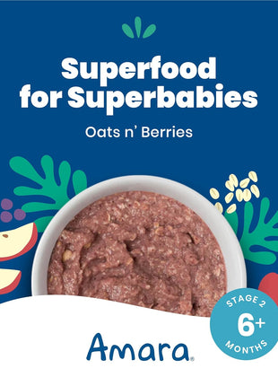 Amara Organic Baby Food - Stage 2 - Oats & Berries - Baby Cereal to Mix With Breastmilk & Water - Shelf Stable Baby Food Pouches Made from Organic Fruit and Veggies - 5 Pouches, 3.5oz Per Serving