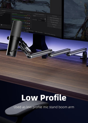 TODI Mic Arm for Lightweight Mics, Microphone Arm Rotatable, Storable Desk Mic Stand for Bear 3LB with Mount Clamp, Mic Stand Boom Arm with Cable Channel with 3/8'' 5/8'' Thread for Podcast, Gaming
