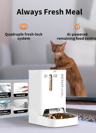 PETKIT Automatic Cat Dog Feeder with Camera, AI-Powered Motion Capturing, 1080P HD Video with Night Vision, 2.4G WiFi Pet Feeder with 2-Way Audio, Dual Hopper Pet Food Dispenser with Desiccant