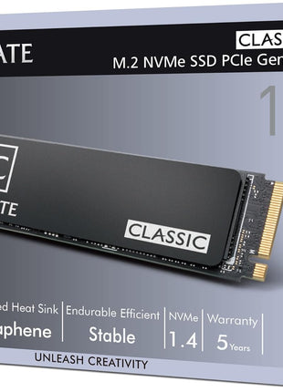 TEAMGROUP T-CREATE Classic 1TB Read/Write up to 7,200/6,200MBs 600TBW for Creators NVMe M.2 PCIe Gen4x4 3D NAND TLC SSD w/SLC Cache TM8FPM001T0C329