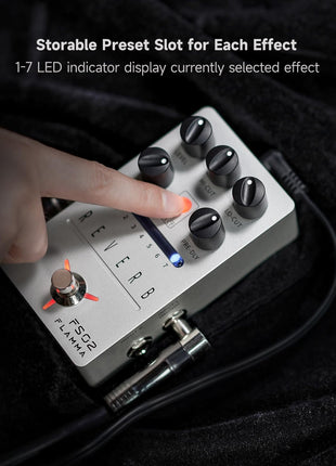 FLAMMA FS02 Reverb Pedal Stereo Guitar Effects with 7 Storable Preset Slots 7 Reverb Effects Room Hall Church Cave Plate Spring Mod True Bypass Trail On