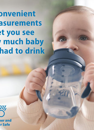 Dr. Brown's Milestones Baby's First Straw Cup, Training Cup with Weighted Straw, 9 oz/270 mL, BPA-free, 6m+, Dark Blue, 1-Pack
