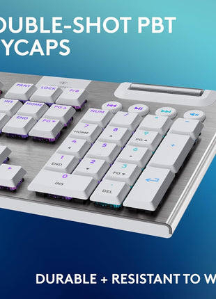 Logitech G915 X Lightspeed Low-Profile Wireless Gaming Keyboard, Double-Shot PBT Keycaps, Fully Programmable Keys, RGB Backlighting, Sleek Aluminum Finishing, GL Brown Tactile Switches-PC/Mac - White