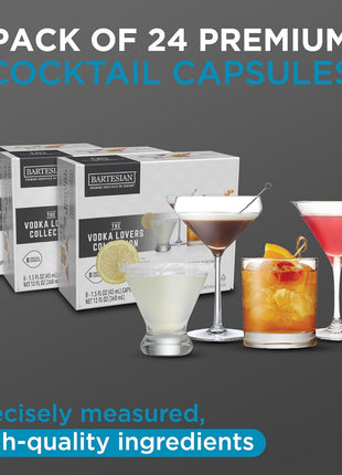 Bartesian 24-Pack Vodka Lovers Favorites Collection for Cocktail Machine  - Home Bar Mixology Cocktails Mix Pod Capsule Set To Use With the Bartesian Cocktail Drink Maker Machine