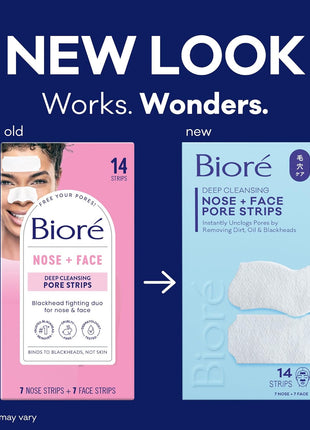 Biore Blackhead Remover Pore Strips, Deep Cleansing, Nose & Face, 14 ct | Nose, Chin & Forehead Use, Unclogs Pores Instantly, Oil-Free, Non-Comedogenic, Oily Skin, Skincare