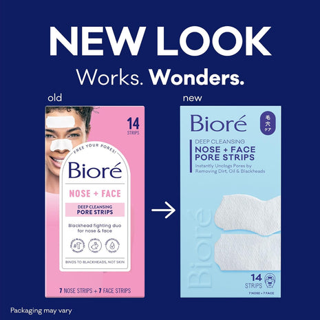 Biore Blackhead Remover Pore Strips, Deep Cleansing, Nose & Face, 14 ct | Nose, Chin & Forehead Use, Unclogs Pores Instantly, Oil-Free, Non-Comedogenic, Oily Skin, Skincare