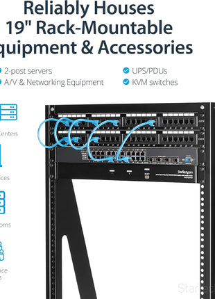StarTech 16U 2-Post Open Frame Desktop Server Rack, 19in Compact Space-Saving Floor IT Rack with 350lb (160kg) Weight Capacity