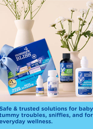 Mommy's Bliss 4-Piece Newborn and Baby Essentials Kit - With Gripe Water, Gas Relief Drops, Vitamin D 400IU, and Saline Drops/Spray - The Perfect Baby Gift.