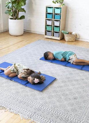ECR4Kids Everyday Folding Rest Time Mat, 4-Section, 1in, Sleeping Pad, Blue/Grey