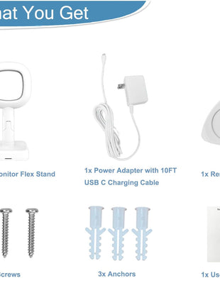 Travel Stand for Nanit Pro Baby Monitor-Prevents Falling Off, Flex Multi-Stand Wall Mount for Nanit Pro Camera with 10FT USB C Charging Cable Power Adapter-White (Camera Not Included)