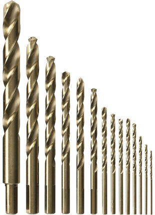 BOSCH CO14B 14-Piece Cobalt Drill Bit Set with Included Case - M42 Metal Drill Bits with Three-Flat Shank for Drilling Applications in Stainless Steel, Cast Iron, Titanium, and Light-Gauge Metal