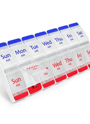 Ezy Dose Weekly (7-Day) AM/PM Pill Organizer, X-Large Case, Blue/Purple | Daily Vitamin Box & Supplement Medicine Planner, 2 Times a Day Push Button Compartments, Portable & Travel-Friendly, BPA-Free