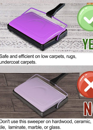 Yocada Carpet Sweeper Cleaner Manual Household Sweeper Lightweight | Hand Push Non-Electric for Home Office Low&Undercoat Carpets Rugs Pet Hair Dust Scraps Paper Rubbish Cleaning with a Brush