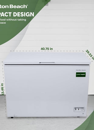 Hamilton Beach HBFRF1006 Chest Freezer-Adjustable Thermostat-Removable Vinyl Coated Wire Basket-Easy Defrost Drain-10 Cubic Feet, 10 cu ft, White (pack of 1)