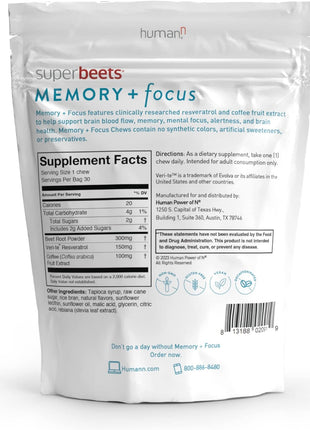 HumanN SuperBeets Advanced & Memory + Focus Chews
