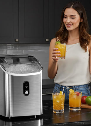 Antarctic Star Nugget Ice Maker Countertop with Soft Chewable Ice, Portable Sonic Ice Maker with Basket and Scoop, Removable Top Cover, Auto-Cleaning for Home/Party/RV/Camping (Stainless Steel Silver)