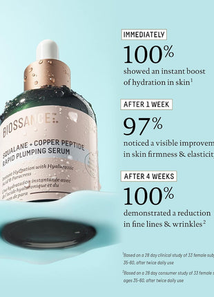 Biossance Squalane + Copper Peptide Rapid Plumping Serum - Face Serum for All Skin Types - Visibly Plumping + Firming Skin, Fine Lines + Wrinkles, Vegan Copper Peptides, Hyaluronic Acid